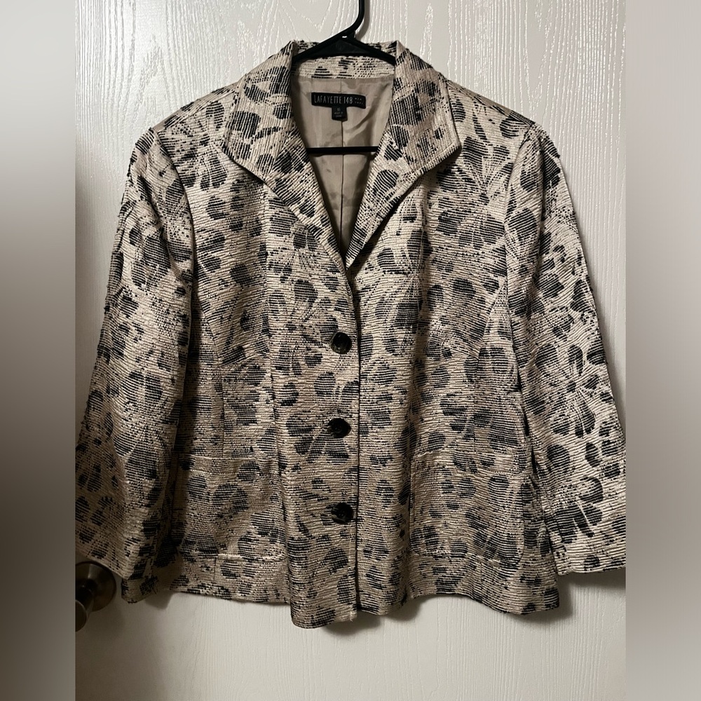 Lafayette 148 New York Floral Metallic Three Button Blazer Size 16